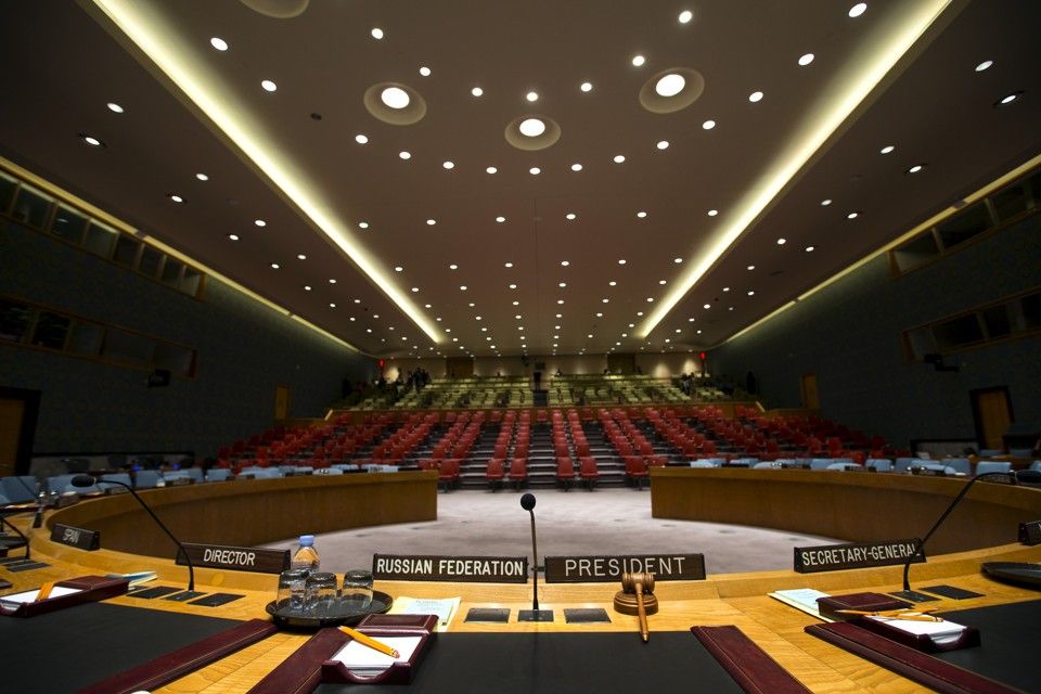 The Security Council chamber is seen from behind the Council President's chair at the United Nations headquarters in New York City September 18, 2015. As leaders from almost 200 nations gather for the annual general assembly at the United Nations, the world body created 70 years ago, Reuters photographer Mike Segar documented quieter moments at the famed 18-acre headquarters on Manhattan's East Side. The U.N., established as the successor to the failed League of Nations after World War Two to prevent a similar conflict from occurring again, attracts more than a million visitors every year to its iconic New York site. The marathon of speeches and meetings this year will address issues from the migrant crisis in Europe to climate change and the fight against terrorism. REUTERS/Mike Segar TPX IMAGES OF THE DAYPICTURE 20 OF 30 FOR WIDER IMAGE STORY "INSIDE THE UNITED NATIONS HEADQUARTERS"SEARCH "INSIDE UN" FOR ALL IMAGES       TPX IMAGES OF THE DAY      - RTX1SAQB
